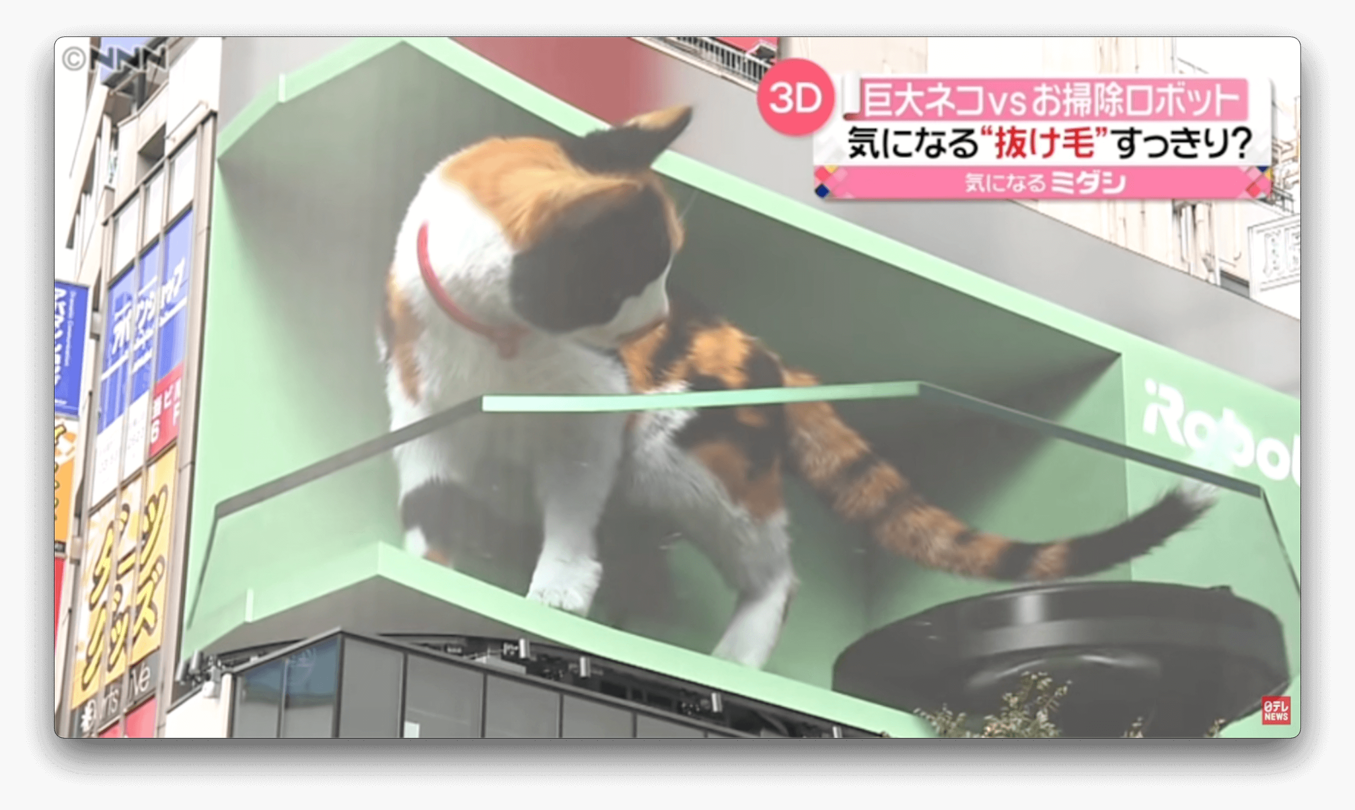 Aspirador robô Roomba limpa outdoor do gato gigante de Shinjuku no Japão