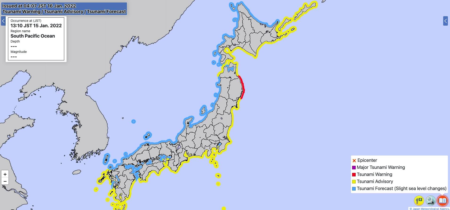 Japão emite alerta de Tsunami para todo o país na madrugada do dia 16