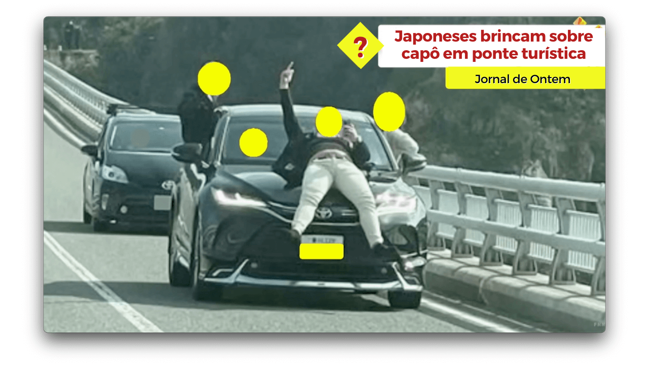 Japoneses brincam sobre capô de carro em ponte turística 