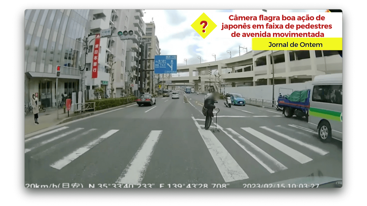 Câmera flagra boa ação de japonês em faixa de pedestres de avenida movimentada