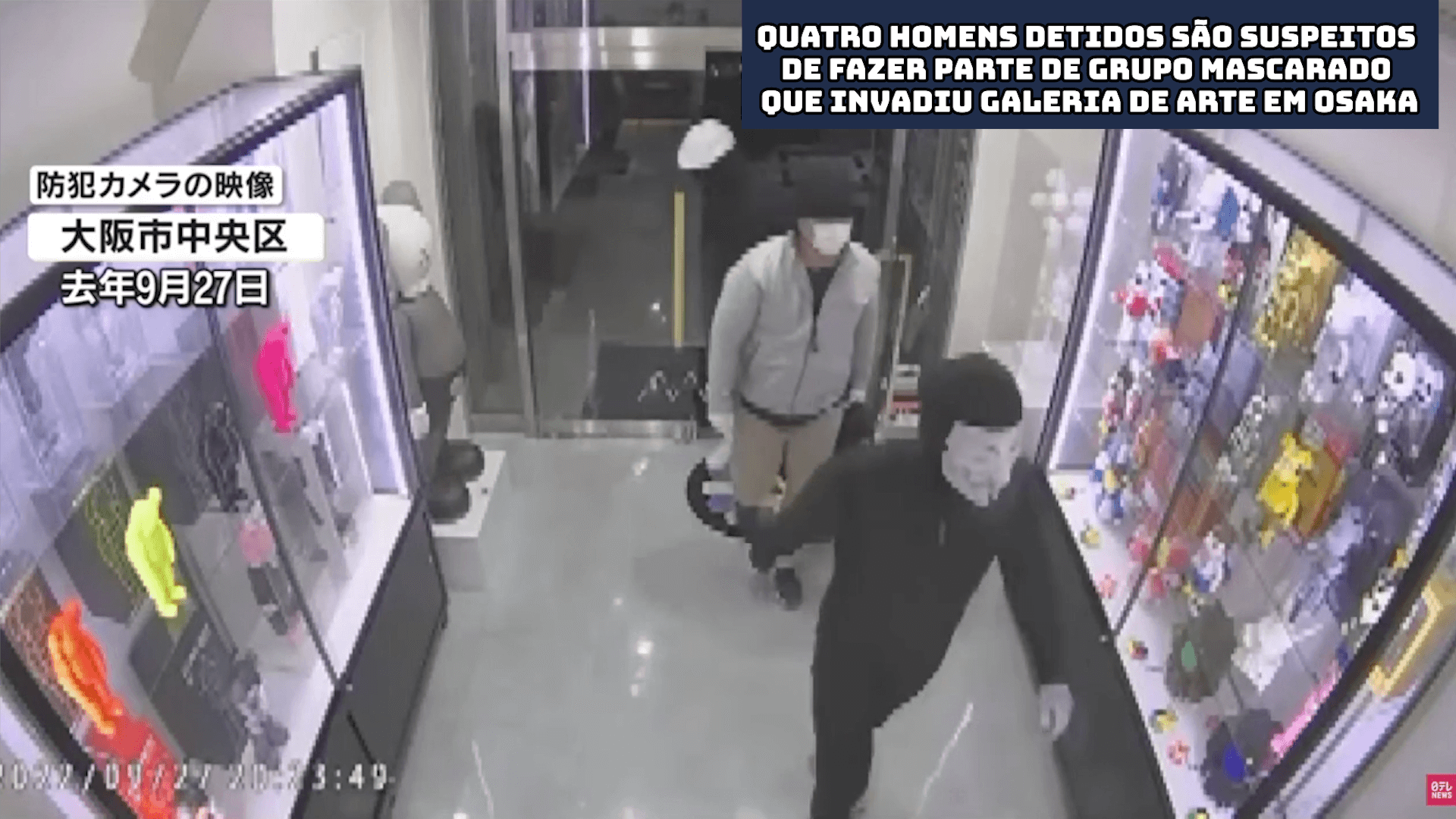 Quatro homens detidos são suspeitos de fazer parte de grupo mascarado que invadiu galeria de arte em Osaka 