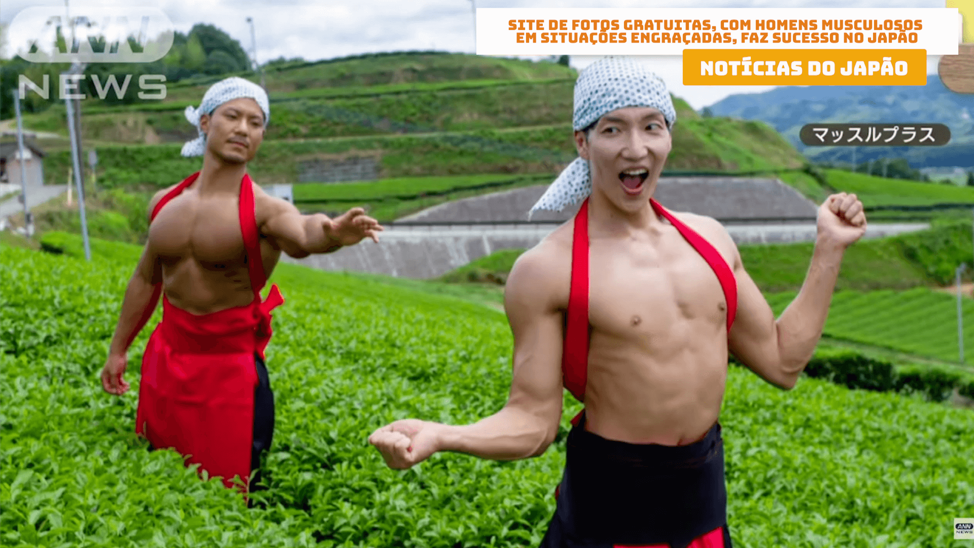 Site de fotos gratuitas, com homens musculosos em situações engraçadas, faz sucesso no Japão
