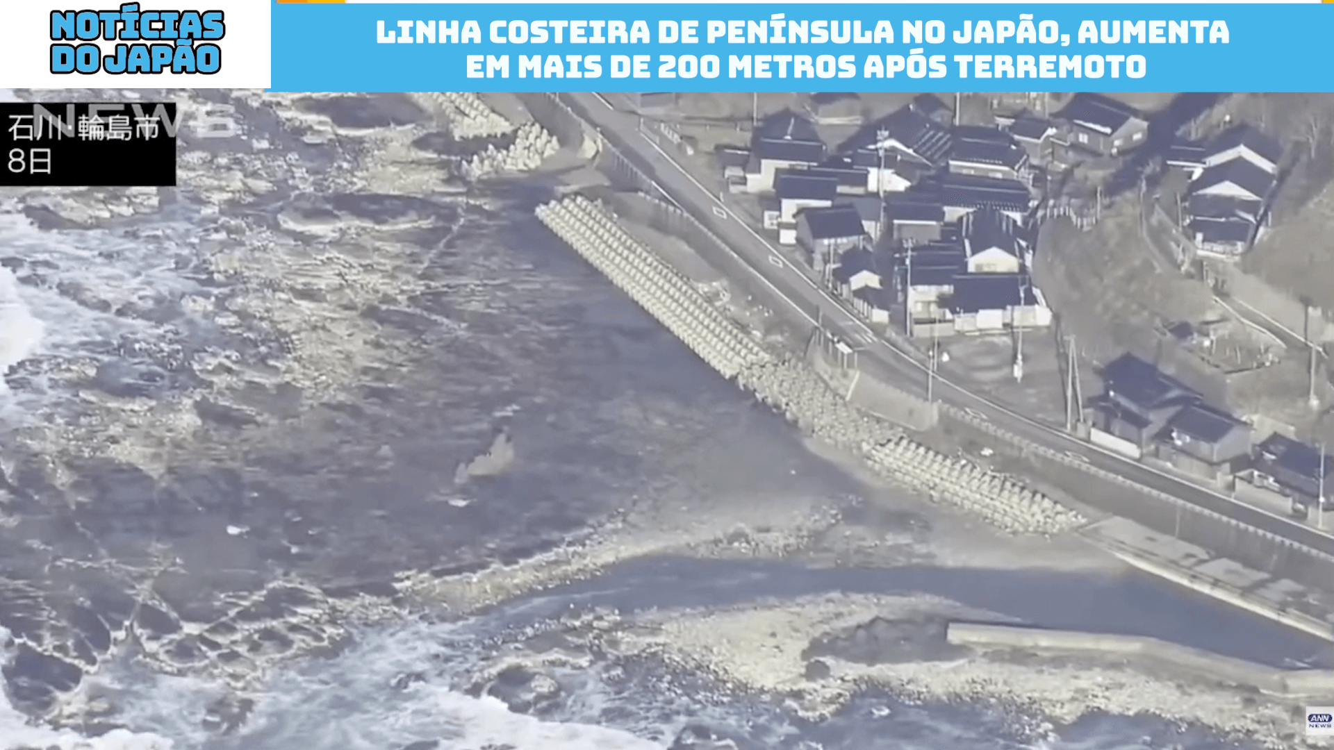 Linha costeira de Península no Japão, aumenta em mais de 200 metros após terremoto 