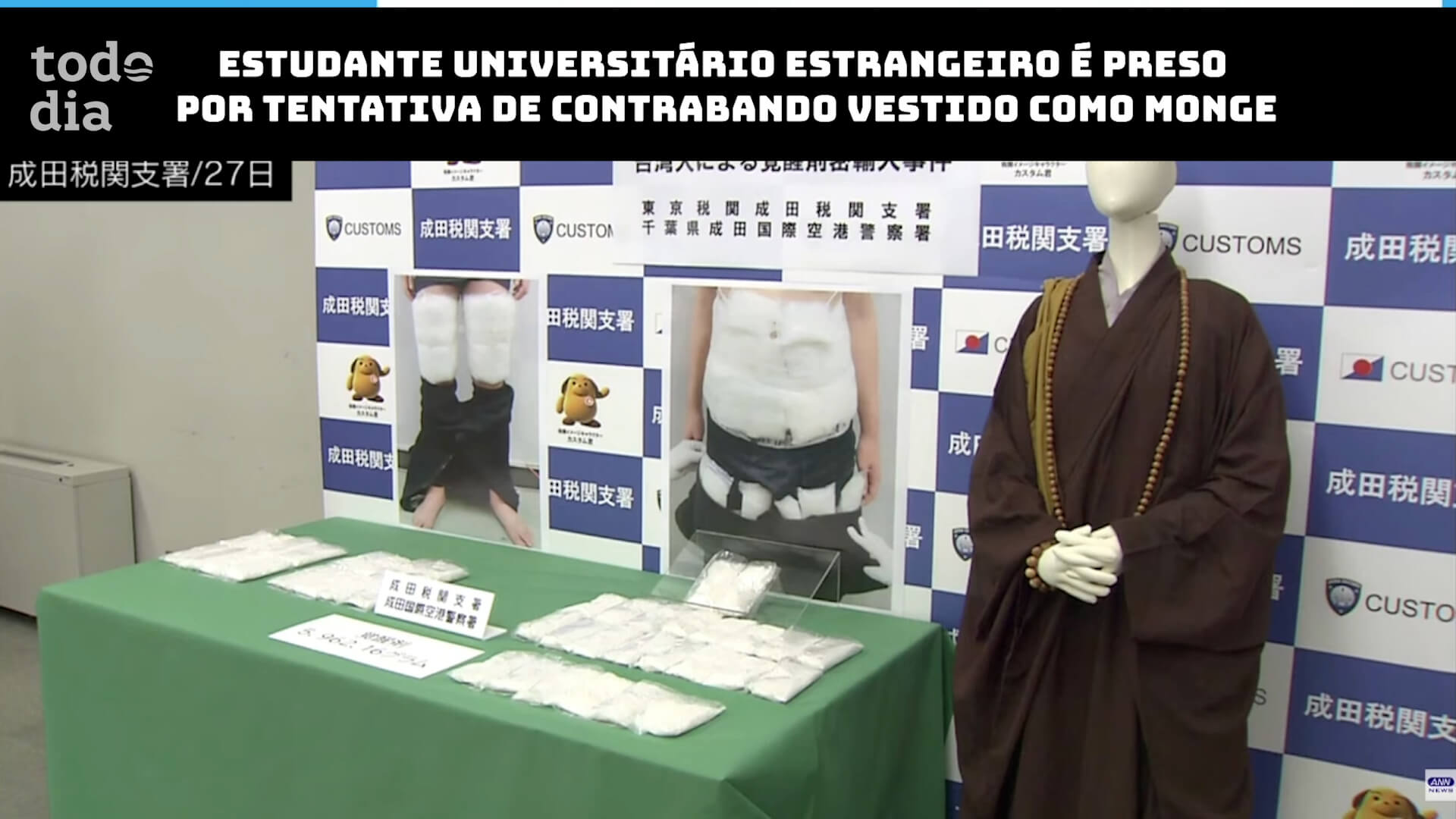 Estudante universitário estrangeiro é preso por tentativa de contrabando vestido como monge