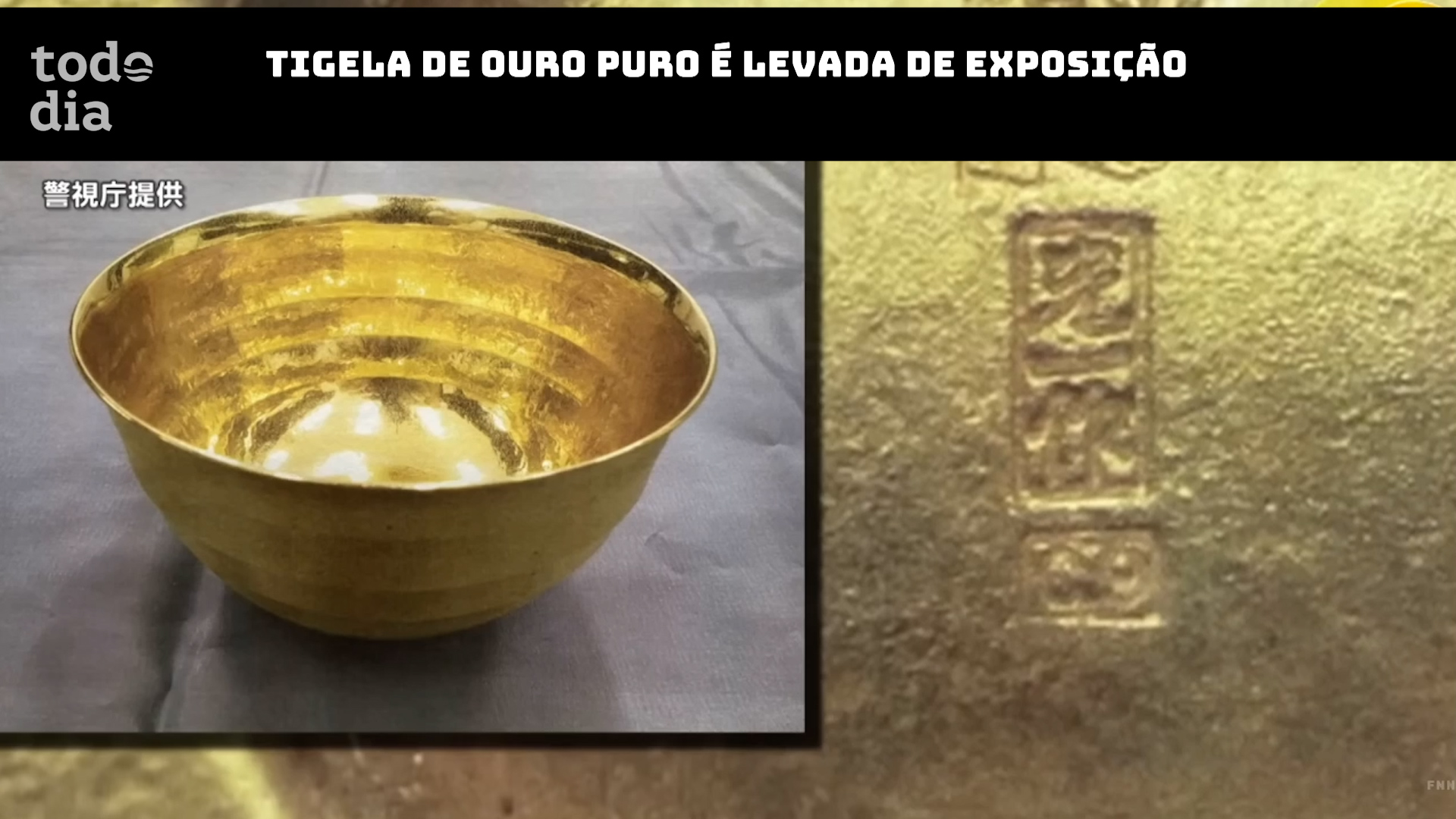 Tigela de ouro puro é levada de exposição no Japão 